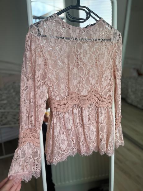 Čipkovana ružova bluzka top s dlhym rukavom, s