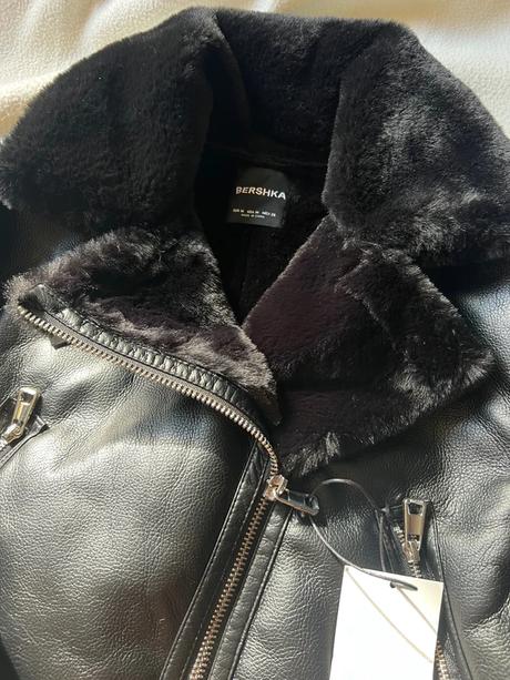 Čierna zimná kožená bunda bershka, bershka,m