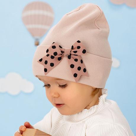 Dievčenská čiapka s mašľou 52031, ajs,48 / 50 / 52