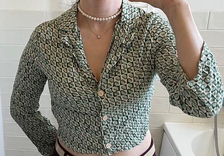 Zeleno - béžová vzorovaná blúzka, stradivarius, s, stradivarius,s