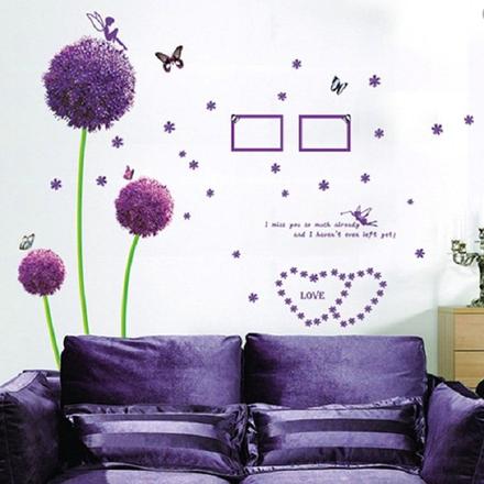 Nálepka - fialové púpavy s motýlmi 115 x 120cm,
