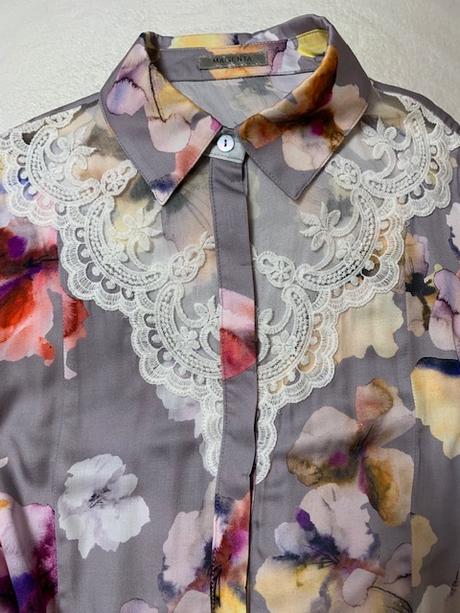 Hodvábna blúzka s čipkou zn. magenta, m