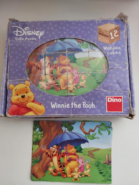 Drevene kocky dino macko pooh 12ks handmade,