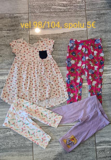 2x 3/4 legíny, nohavice a šaty 98/104, 86–98