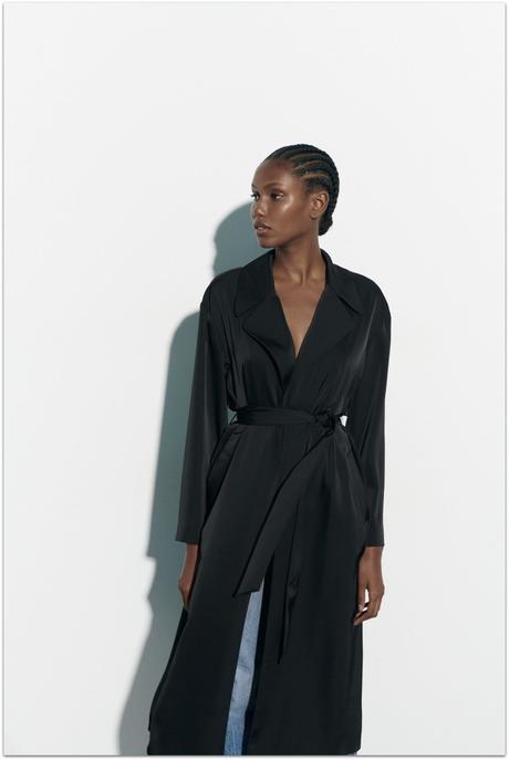 Čierny saténový trenčkot kabátik zara - veľkosť l, zara,l