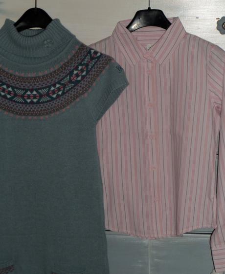 Pásikavá blúza + vestičkošaty, 146