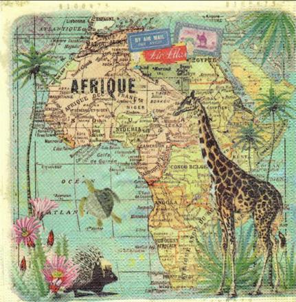 Servítka mapa afriky a žirafa 4ks (s418),