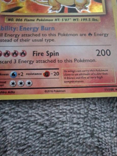 Pokemon karta charizard 6 11/108 2016, 