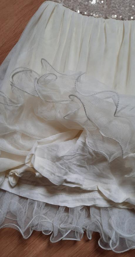 Nádherné kvalitné šaty s flitrami, raz oblečené, 116