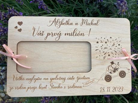 Svadobná drevená obálka na peniaze, 