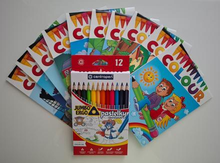 Omaľovánky a5 (10 ks) + pastelky, 