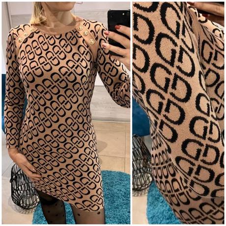 Dámske úpletové šaty vzorované so zlatými gombíkmi, l / m / s