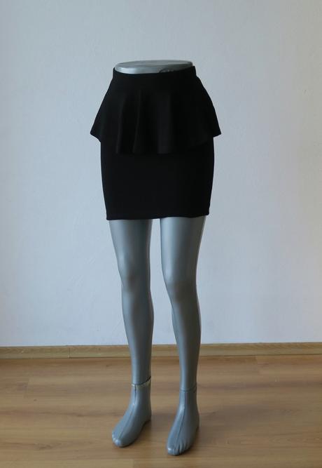 Elegantná čierna peplum sukňa puzdrový stri, bershka,s