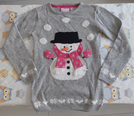 Dlhší vianočný svetrík snehuliak veľ.152-158, 152