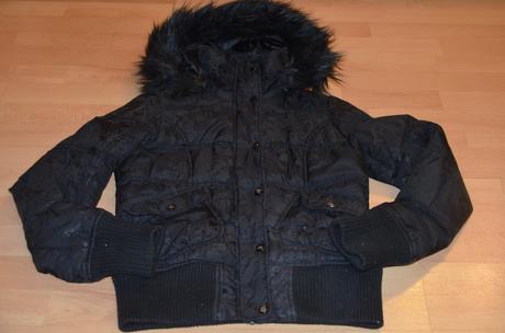 Čierna zimna bunda amisu s kapucnou xs 34, amisu,34