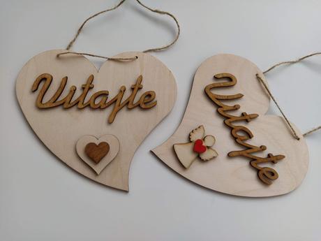 Drevené srdiečko na zavesenie / vitajte, 