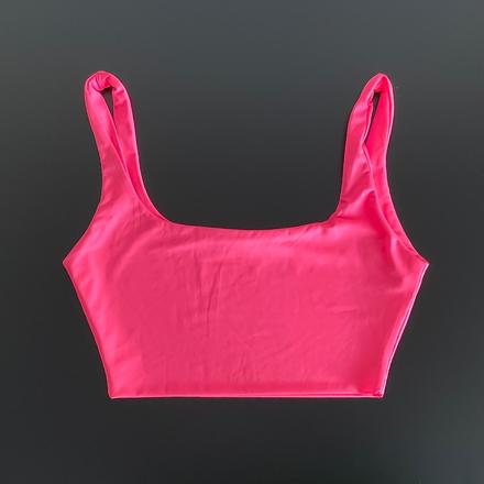 Bershka neónovo ružové crop top tielko s, bershka,s