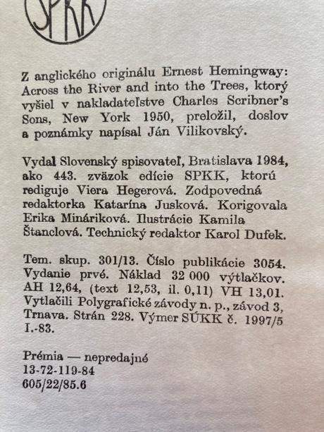 Cez rieku a pod stromy hemingway ernest (1984), 