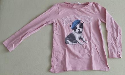 Tričko ružové pes s baretkou h&m 110/116, h&m,110