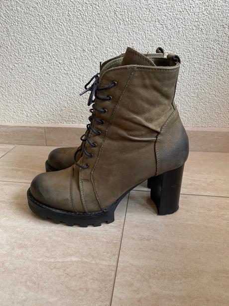 Členkové kožené čižmy na opätku -37, 37