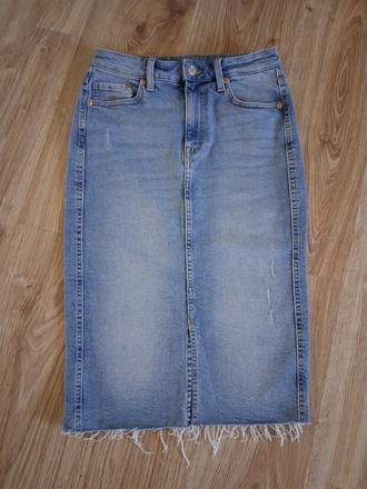 Bledomodrá riflová sukňa, h&m,36