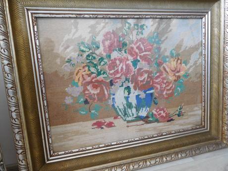 Obrazy vyšívané krížiková výšivka -v drevenom ráme, 