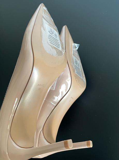 Špicaté ihličky lodičky béžové nude lakované 9 cm, mango,36