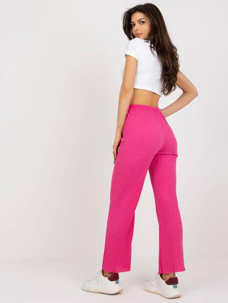 Dámske široké rebrované úpletové nohavice pink, 