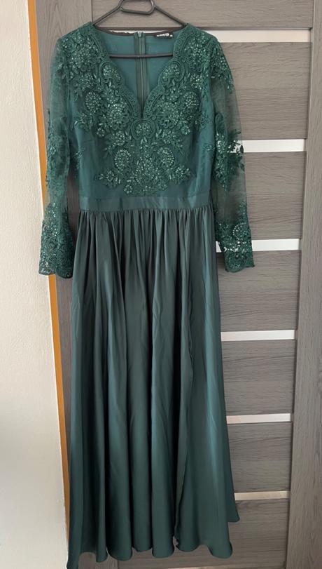 Tmavozelené spoločenské šaty, s