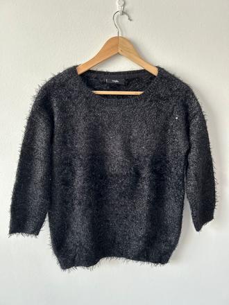 Wallis čierny trblietavý sveter s 3/4 rukávmi, wallis,s