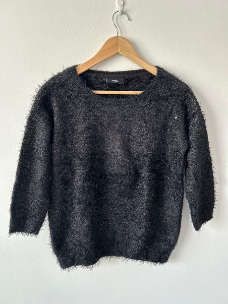 Wallis čierny trblietavý sveter s 3/4 rukávmi, wallis,s