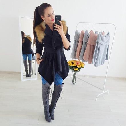 Tmavomodry prechodny kabat s kozusinou vel.uni, m / s