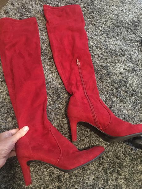 Červené nad kolena elasticke čižmy 37, 37