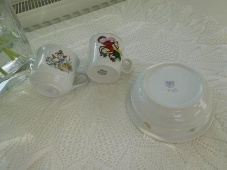 Hrnčeky detské+miska, porcelán, 