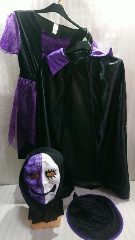 4-dielny kostým bosorka šaty plášť maska klobú s/l, 