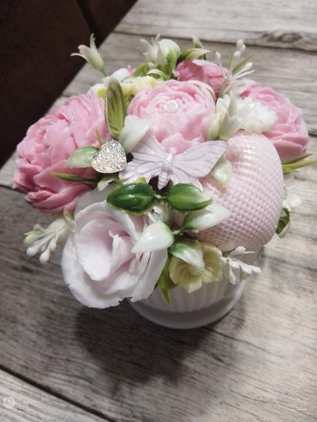 Mydlová kytička pivónie+ruže, 