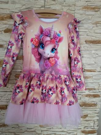 Nádherné dievčenské šaty s jednorožcom veľkosť 128, 128