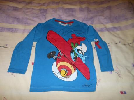 Modré tričko h&m so šmolkom 92, h&m,92