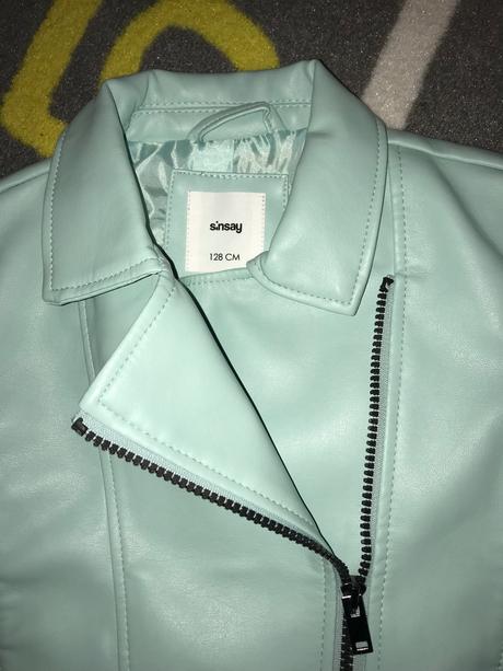 Koženkova bunda mentolová 122/128, sinsay,122