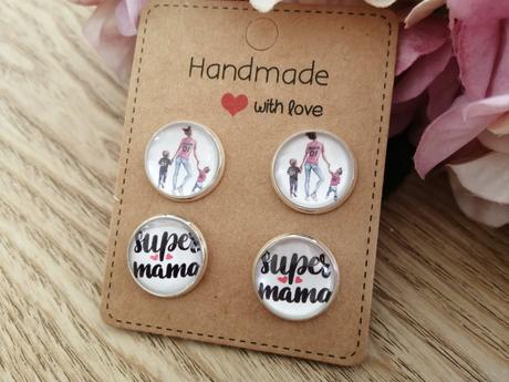 Náušnice napichovačky super mama dvojičky, 