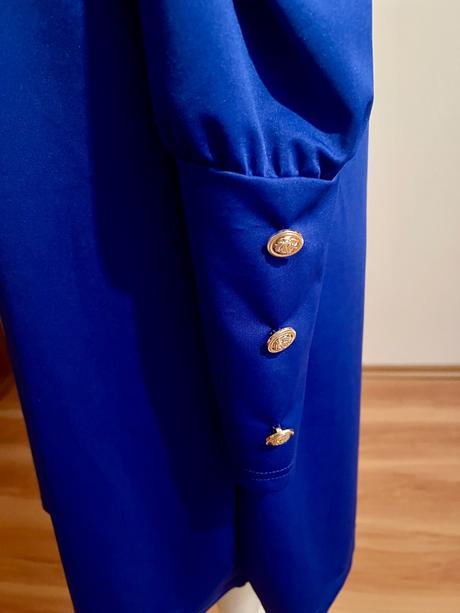 Modré šaty s nariasenými rukávmi, l, l