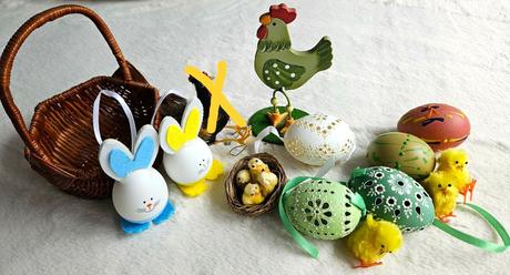 Velkonocna vyzdoba, kraslice a maly kosik, 