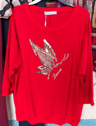 Červené tričko/mikina s motýľom, l / xl / xxl