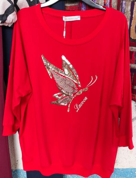 Červené tričko/mikina s motýľom, l / xl / xxl