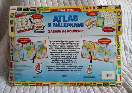 Retro detský atlas s nálepkami okolo sveta,