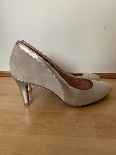Sivo-strieborné, kožené lodičky tamaris heart sole, tamaris,40