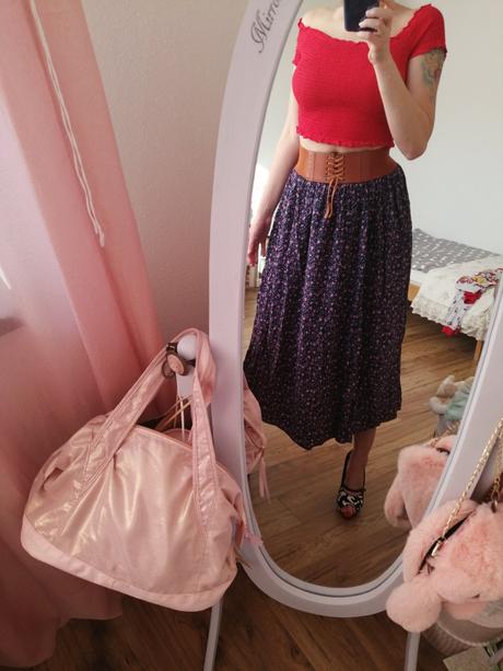 Dlhá sukna potlač kvety s opaskom, h&m,s