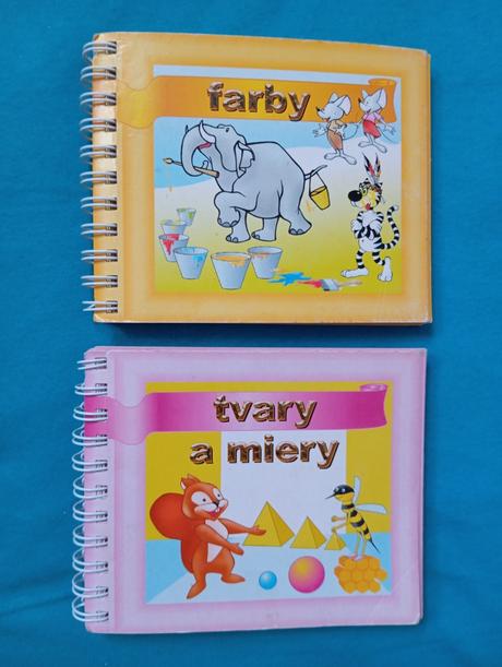 2x mini knížky farby , tvary a miery ô,