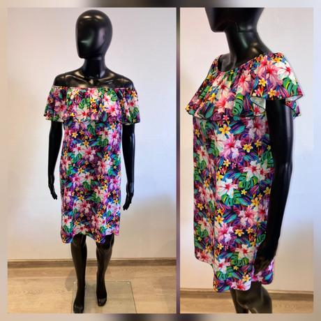 Dámske šaty s odhalenými ramenami a volánikmi, l