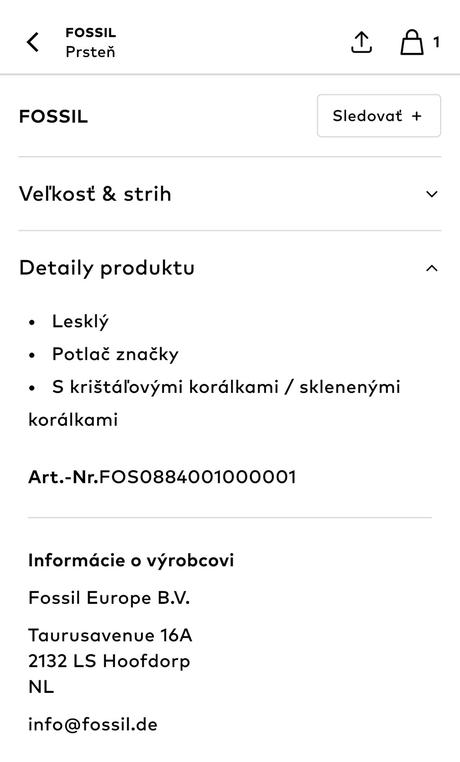 Fossil hodinky na prst s visačkou, fossil